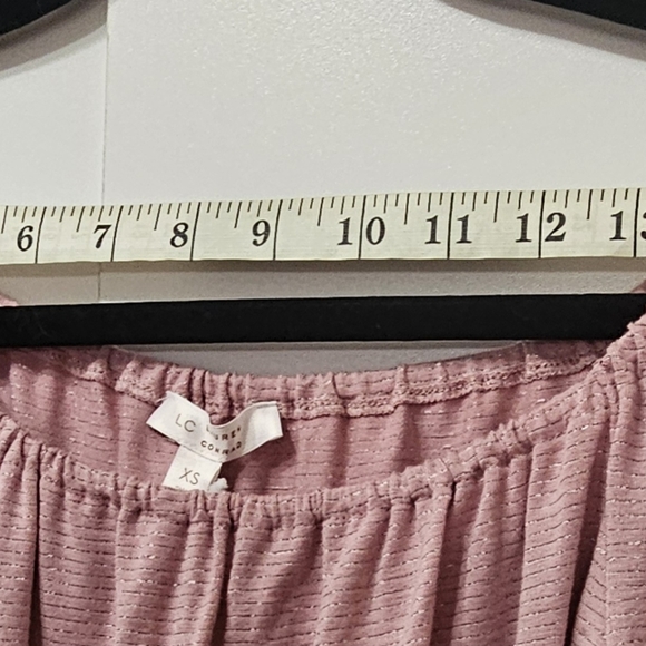 LC Lauren ConRad off shoulder shirt Pink W/Silver Metallic Stripes Size XS Woman - Picture 6 of 11